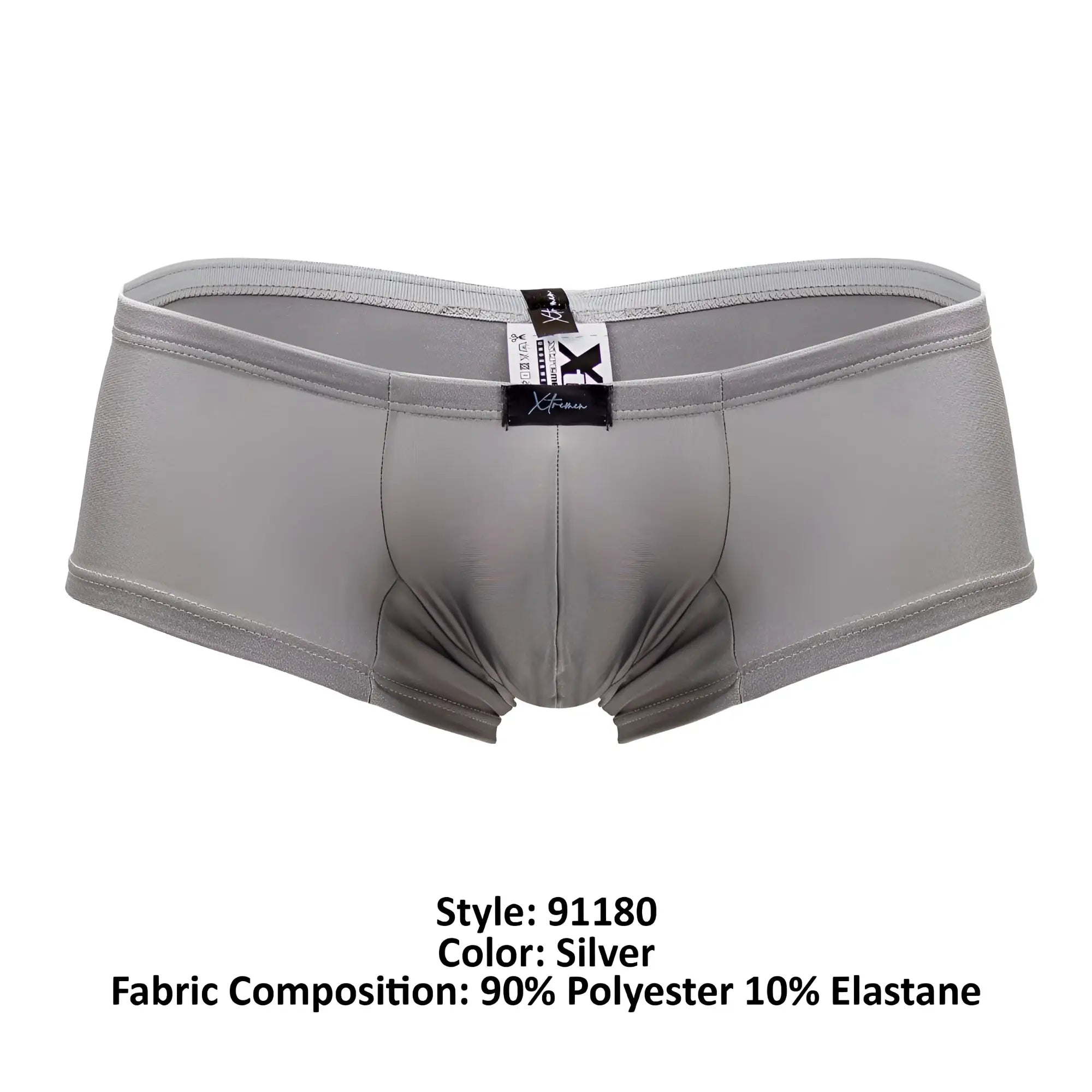 Xtremen 91180 microfiber trunks in silver with sleek polyester elastane fabric and branded waistband label
