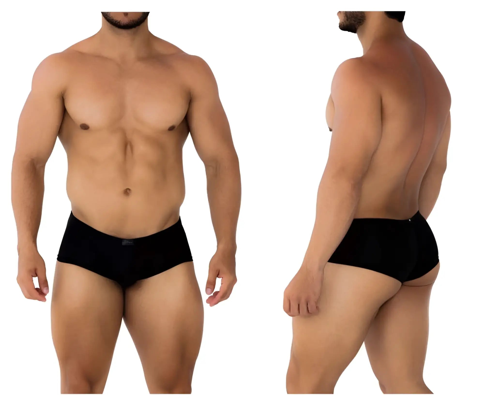 Black xtremen 91181 microfiber trunks with subtle logo on waistband showing the front side of the briefs