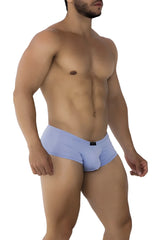 Xtremen 91181 microfiber trunks in lilac feature light blue form-fitting briefs with smooth fabric and a black brand tag