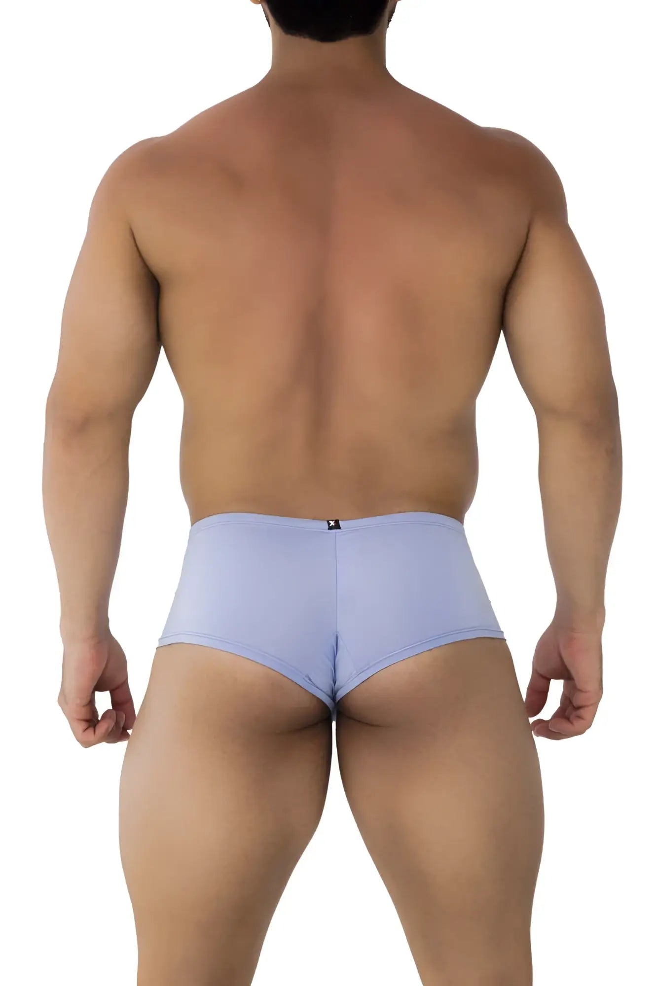 Back view of xtremen 91181 microfiber lilac trunks with smooth stretchy fabric and small black logo on waistband