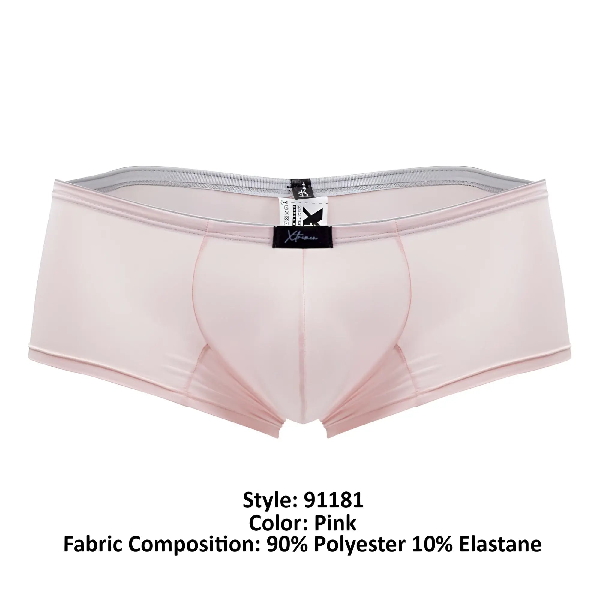 Pink xtremen 91181 microfiber trunks with gray waistband and black brand label for men