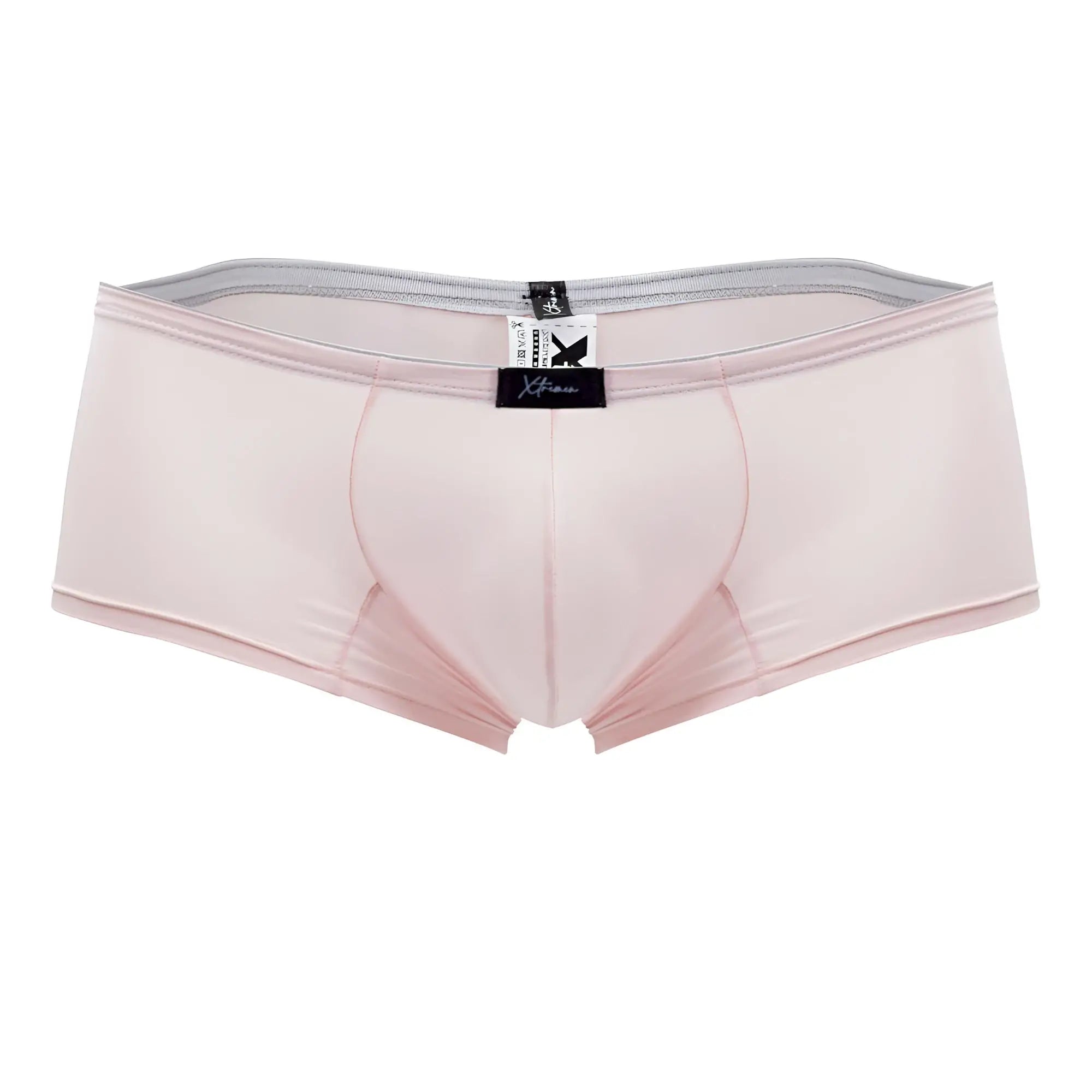 Pink xtremen 91181 microfiber trunks with smooth stretchy fabric and gray elastic waistband for men