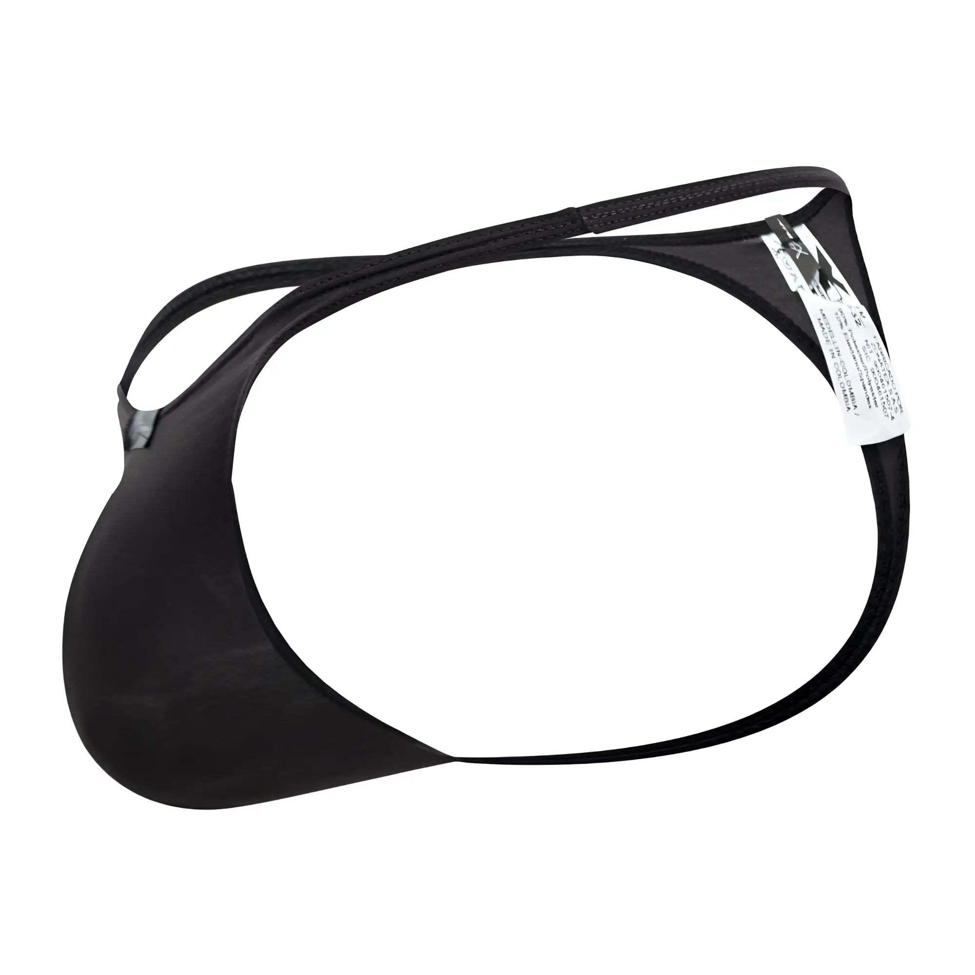 Black xtremen 91182 microfiber thong with smooth elastic fabric and thin waistband shown from the back side