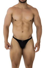 Black Xtremen 91182 microfiber thong briefs with a sleek minimalist design shown from the back side