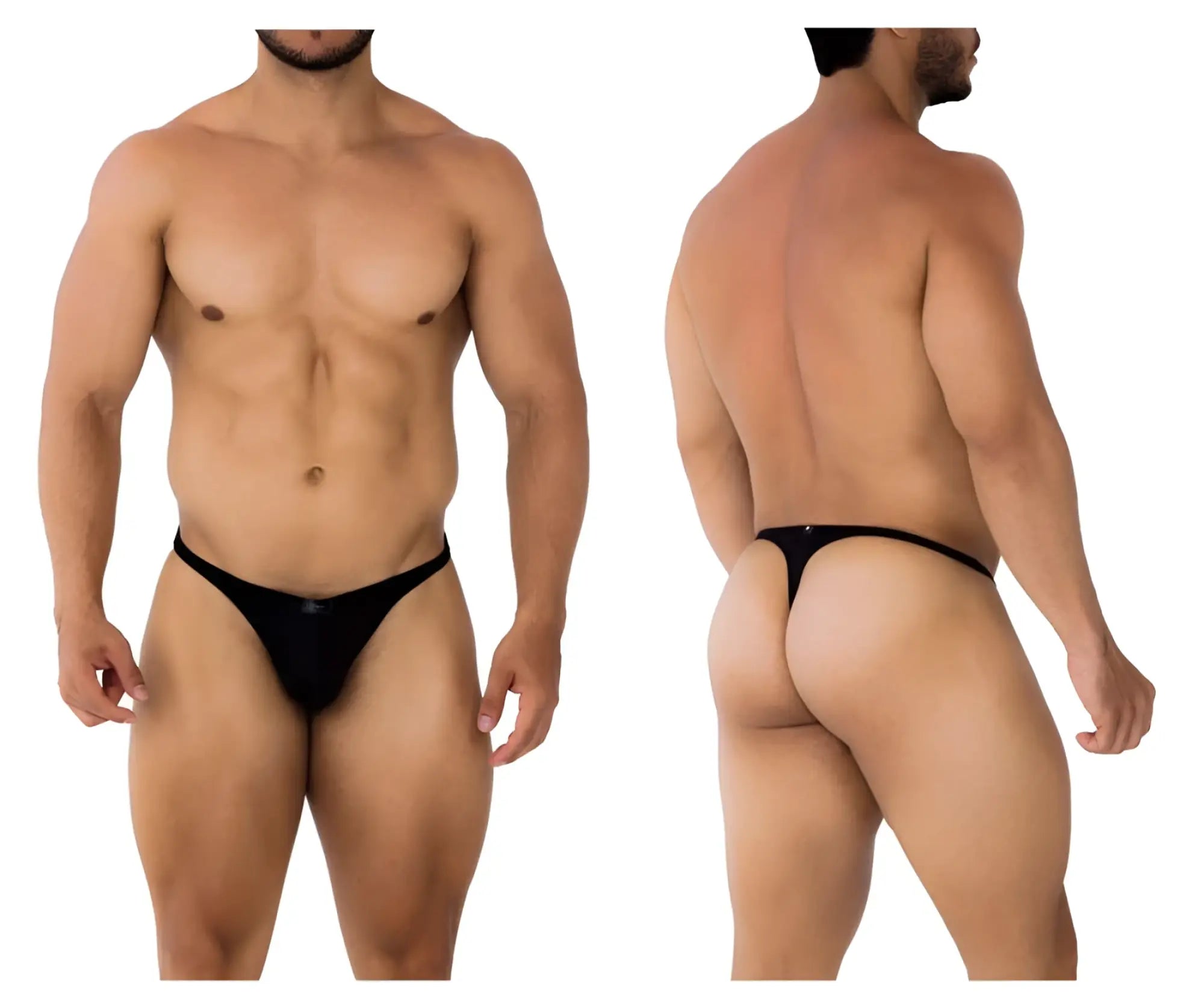 Black Xtremen 91182 microfiber thong with subtle sheen and minimalistic design shown from the back side