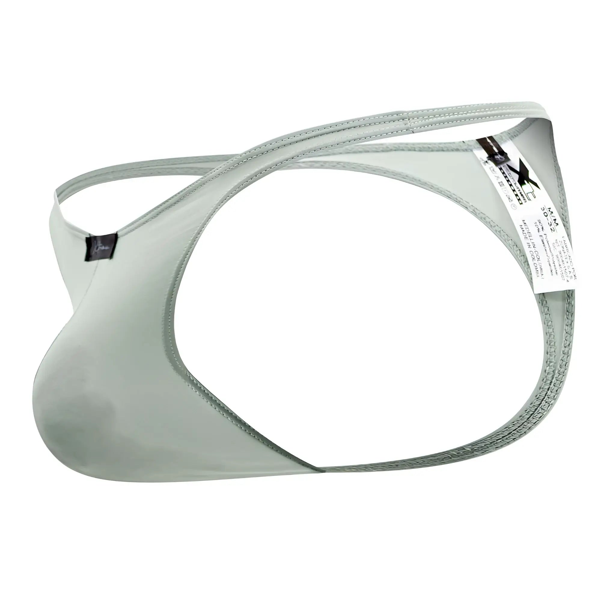 Light gray xtremen 91182 microfiber thong made of smooth stretchy fabric with subtle sheen shown from the back side