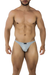 Light gray form-fitting microfiber briefs with smooth fabric and black brand tag at waistband for xtremen 91182