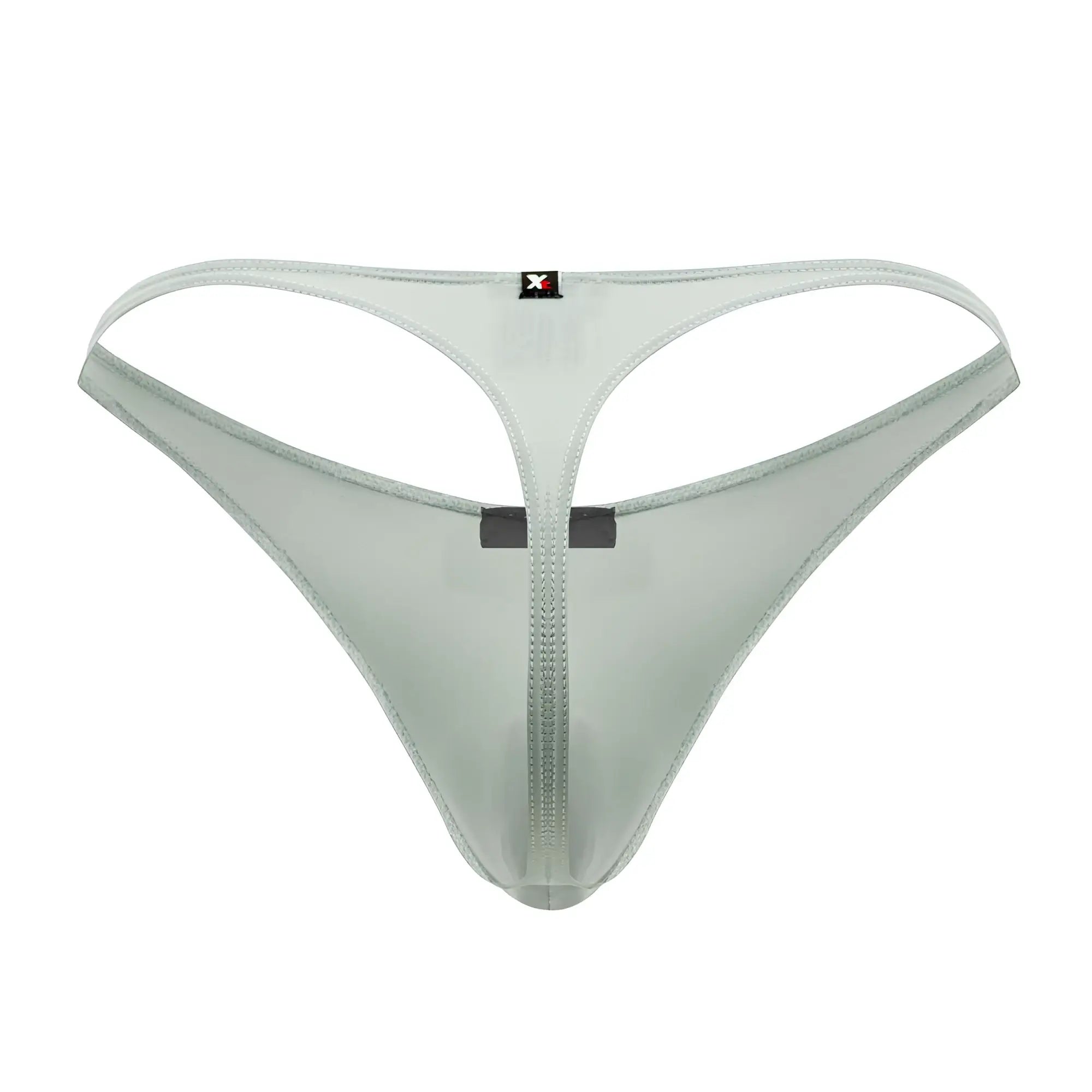 Light gray translucent microfiber thong with central zipper and black waistband tabs from Xtremen 91182 green collection