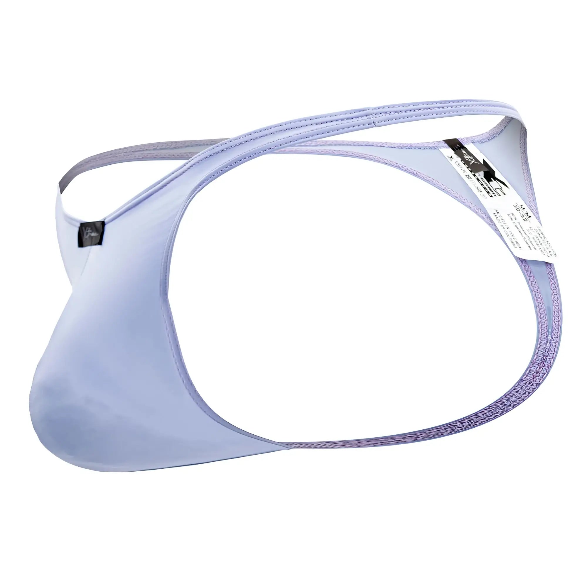 Light purple seamless men’s thong Xtremen 91182 made of stretchy microfiber with subtle textured trim along edges
