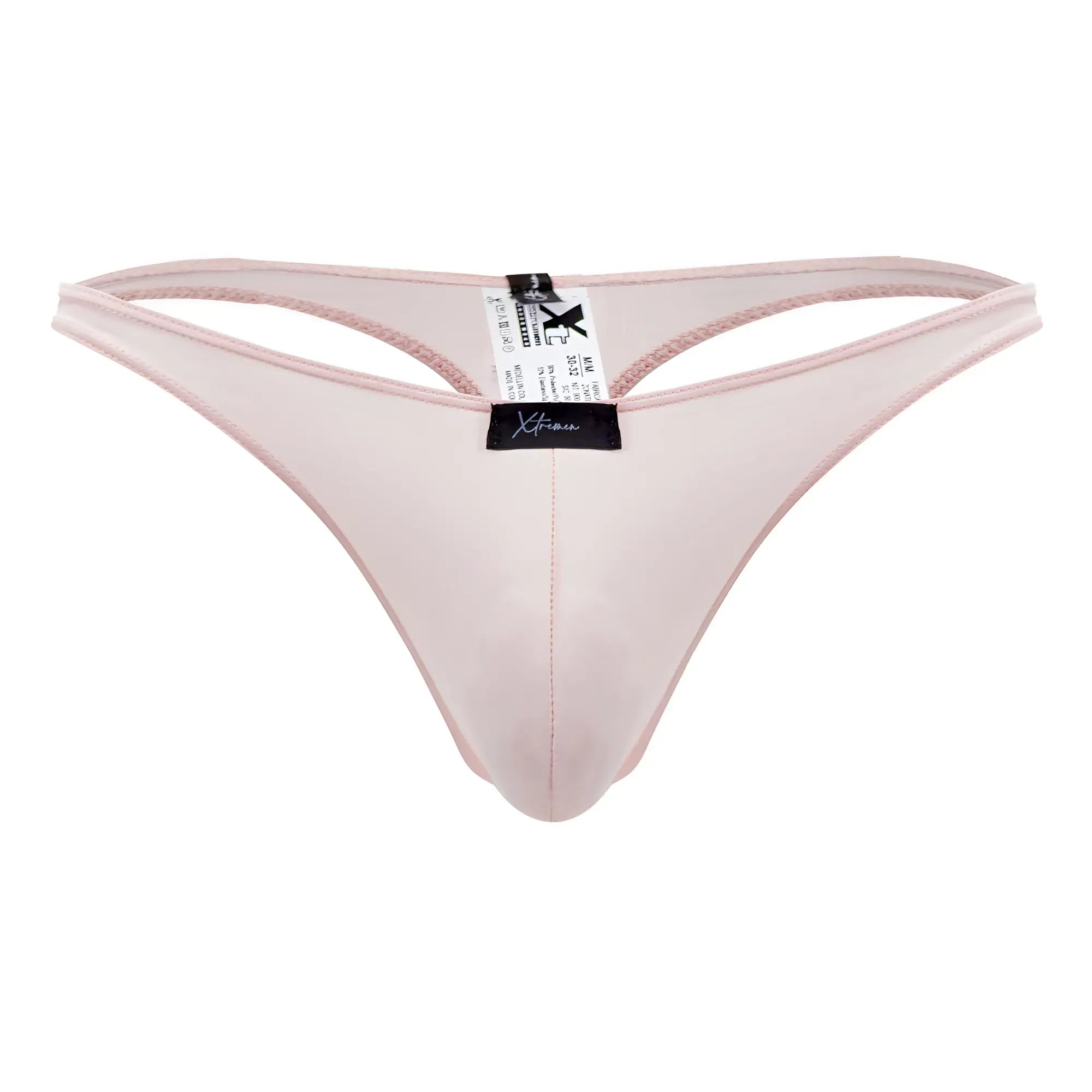 Xtremen 91182 pink microfiber thong with delicate translucent satin fabric and fine stitching along edges