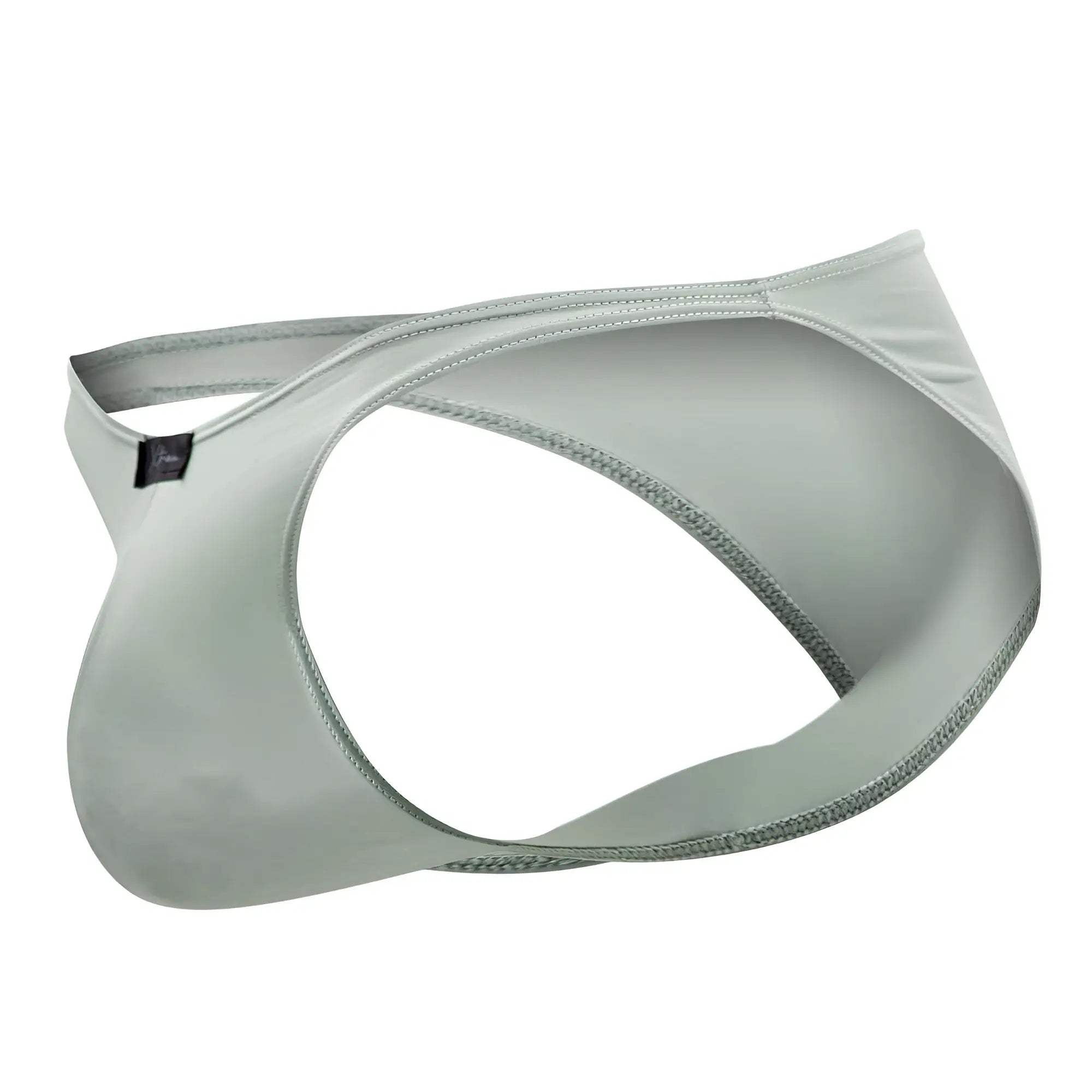 Xtremen 91183 microfiber bikini in green with sleek light gray satin finish and subtle edge stitching for men