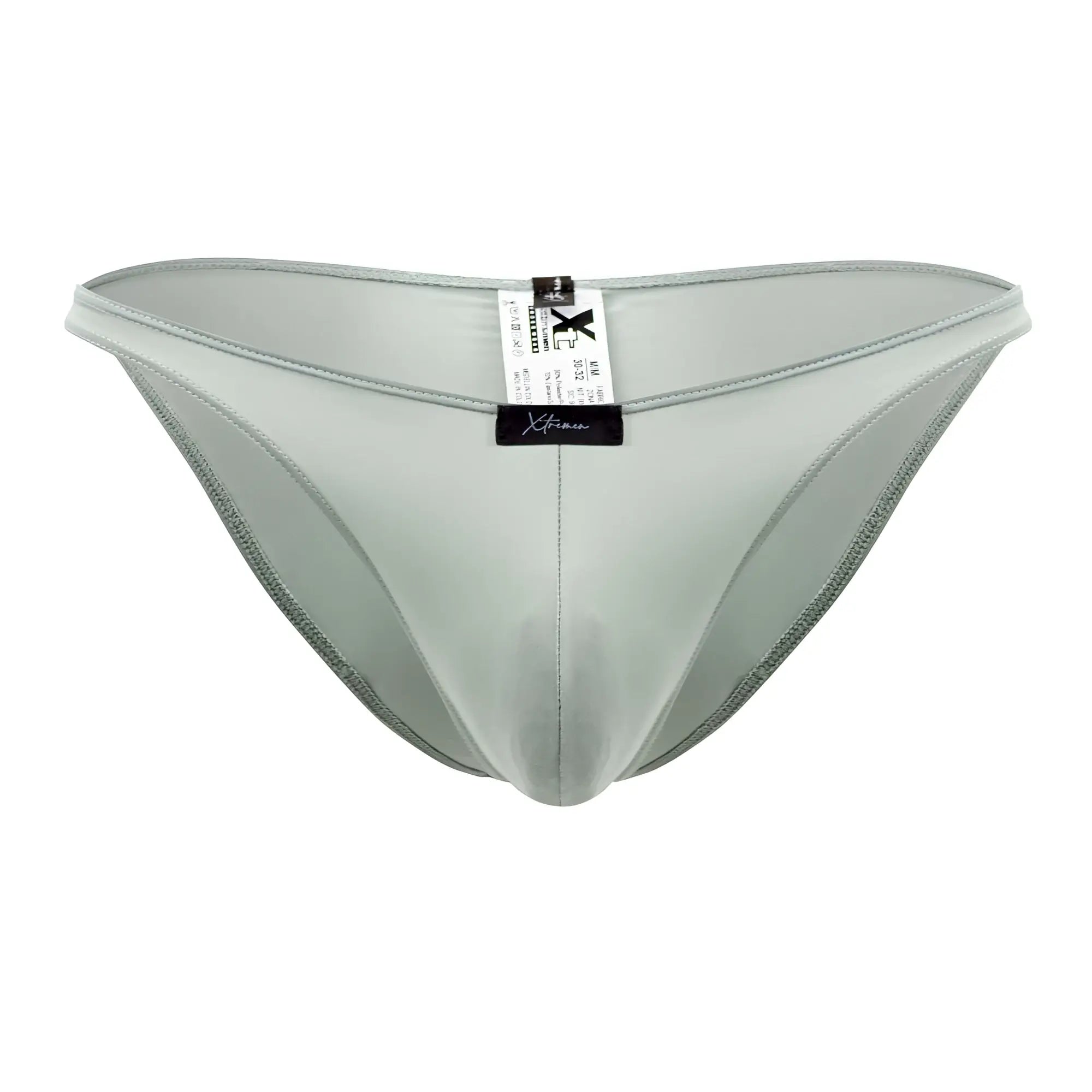 Xtremen 91183 microfiber bikini briefs in green with sleek satin finish and subtle edge stitching