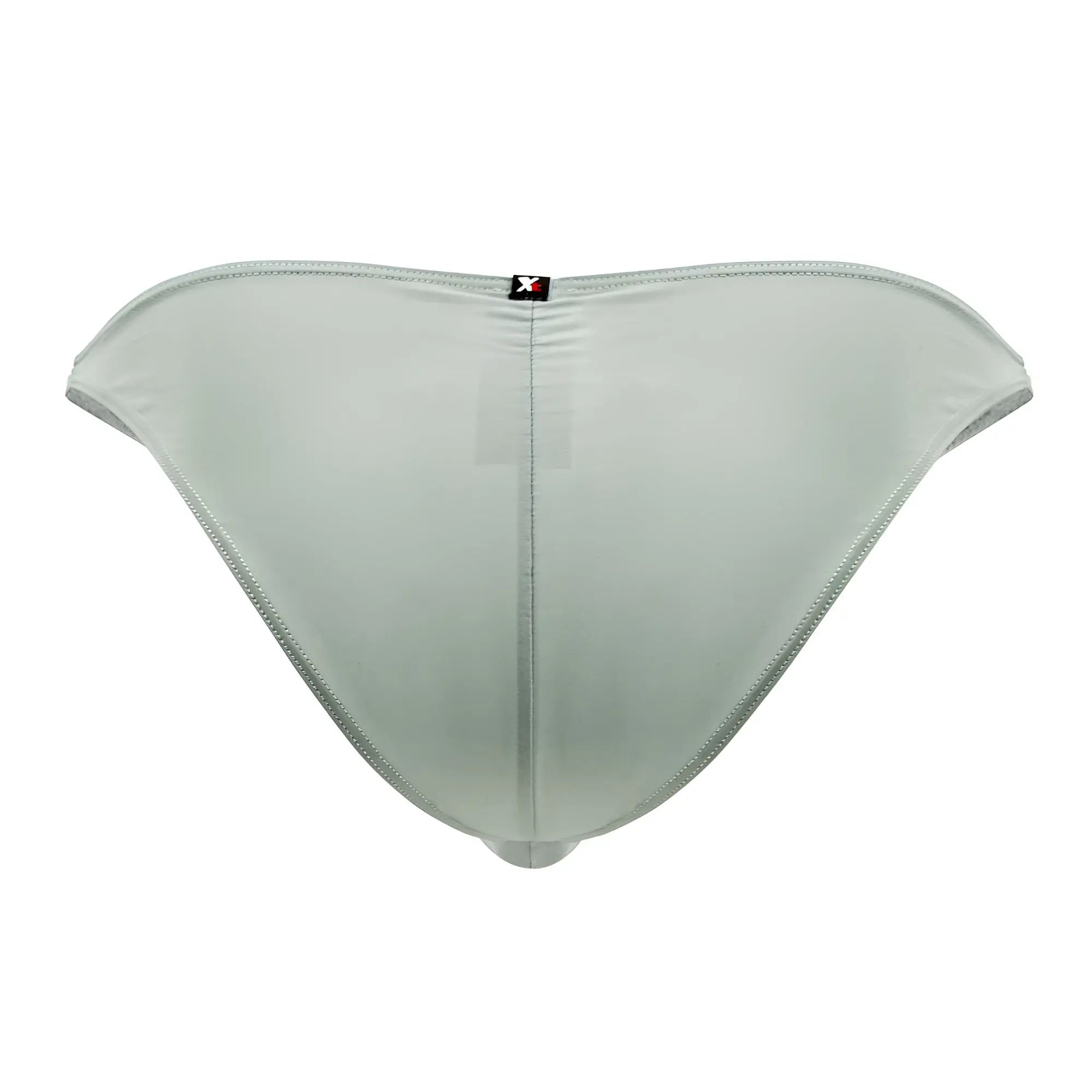 A sleek light gray men’s brief with a satin finish and subtle stitching in xtremen 91183 microfiber bikini style