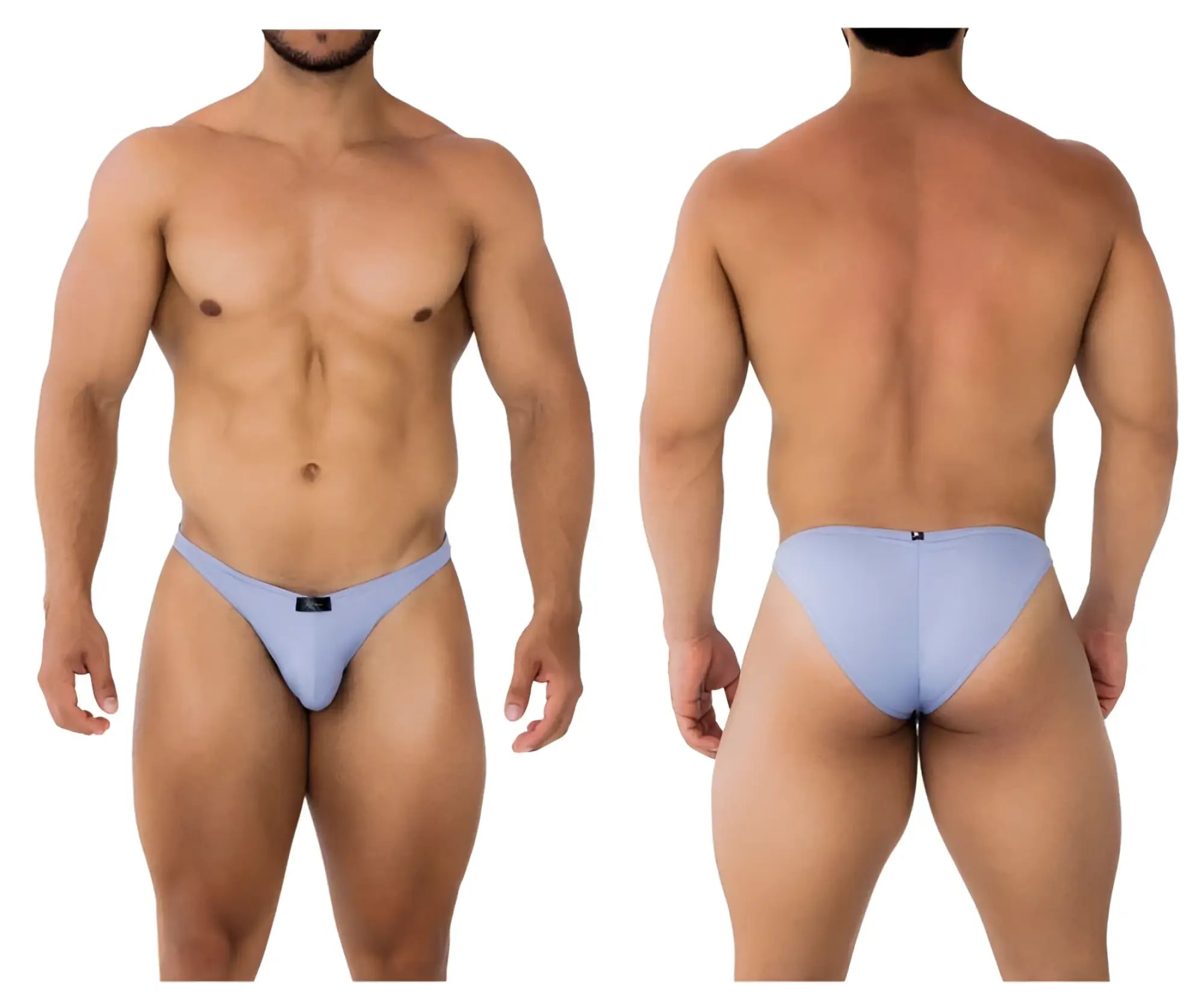 Light blue microfiber men’s briefs Xtremen 91183 with smooth fabric and small black brand tag at waistband