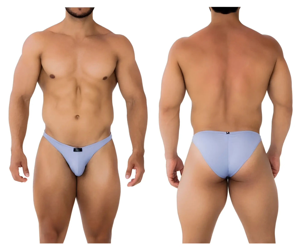Light blue microfiber men’s briefs Xtremen 91183 with smooth fabric and small black brand tag at waistband
