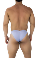 Back view of xtremen 91183 microfiber bikini briefs in lilac with sleek fabric and small black logo at center back