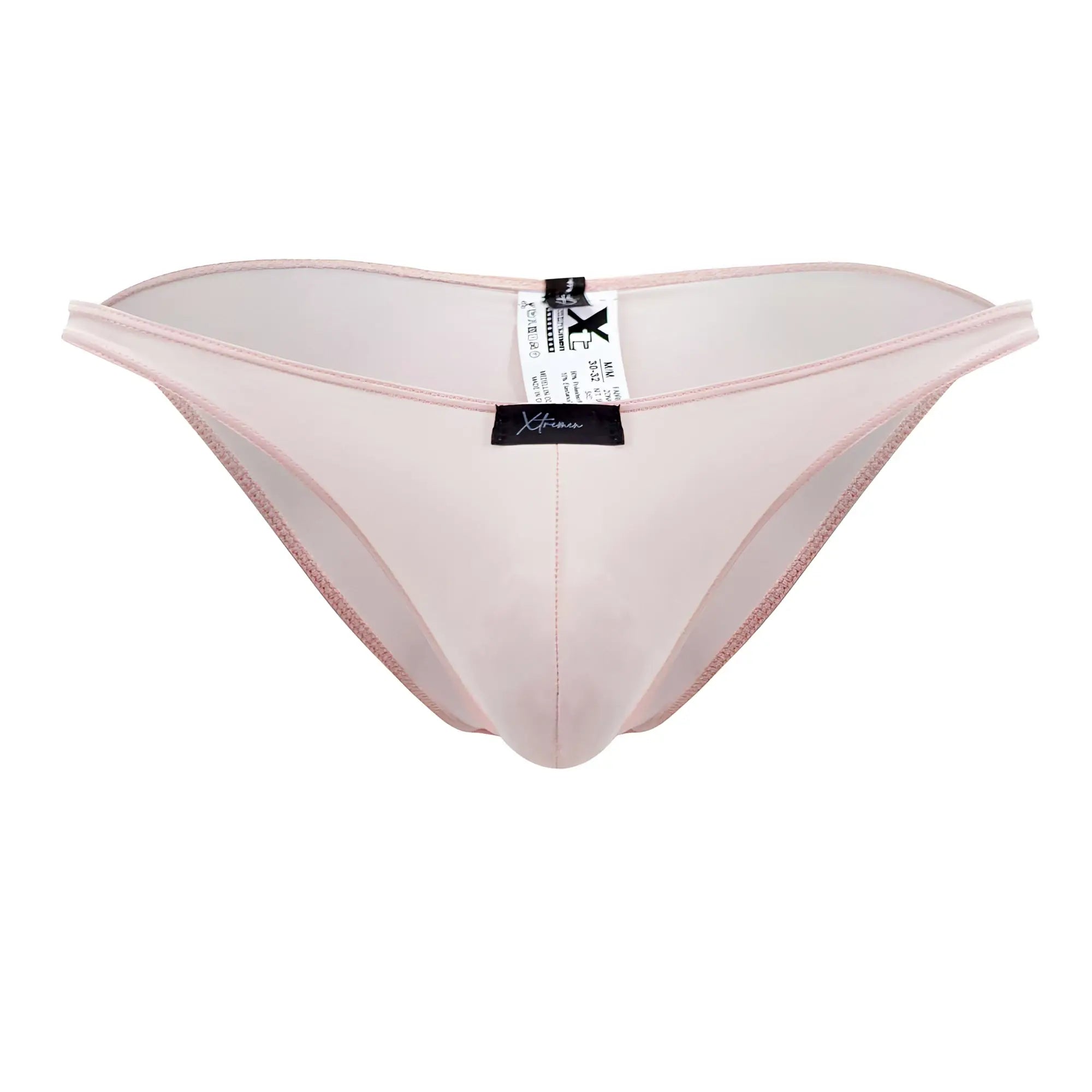 Delicate sheer pink Xtremen 91183 microfiber bikini thong made of smooth translucent fabric with fine edge stitching