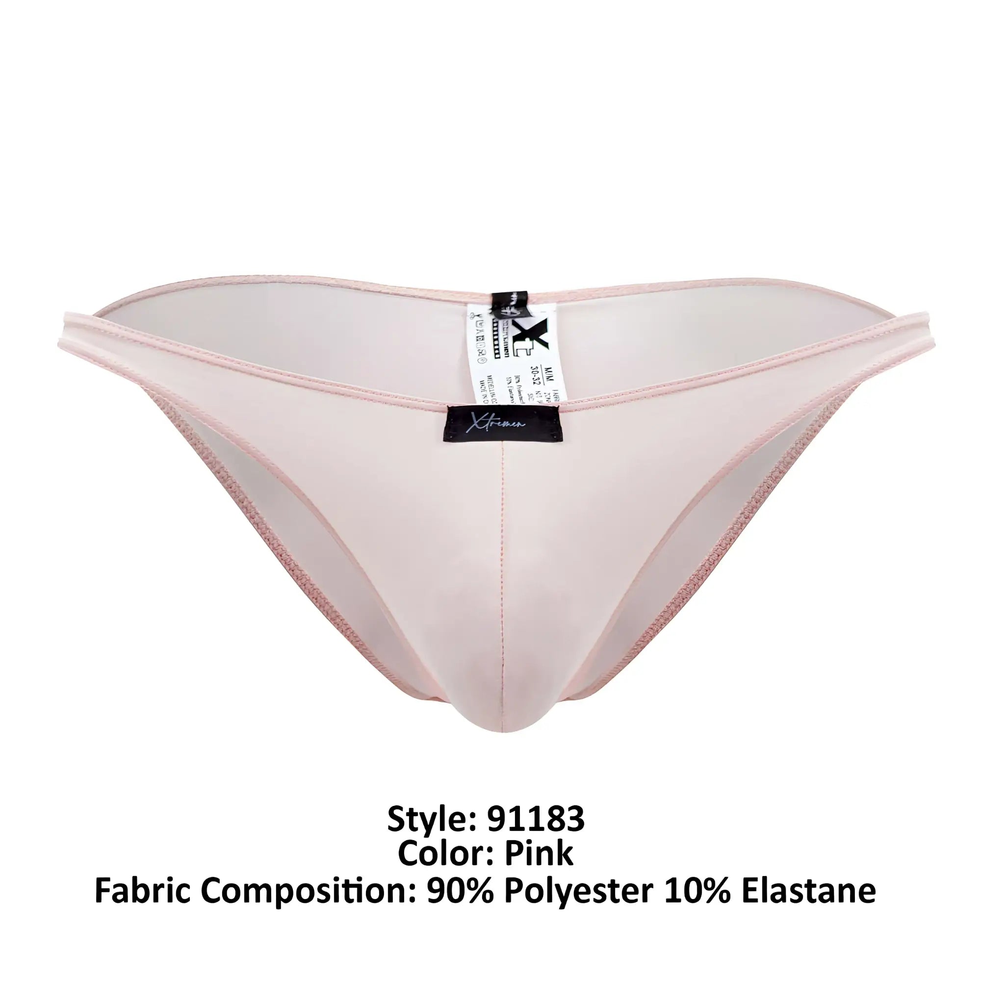 Pink sheer thong xtremen 91183 microfiber bikini with subtle pink trim made of 90% polyester and 10% elastane