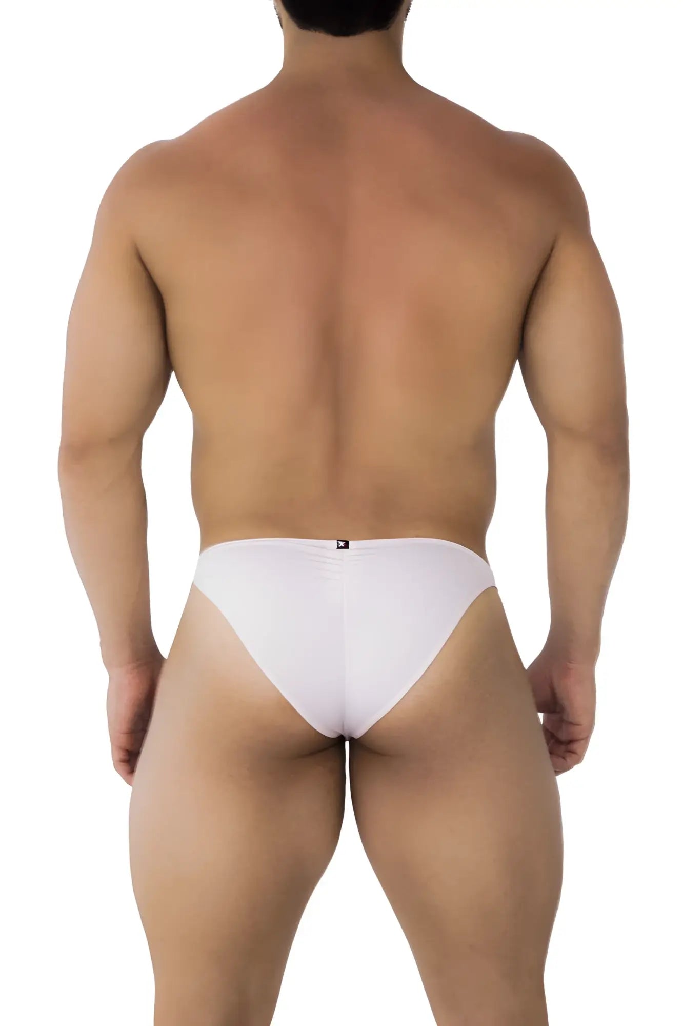 Xtremen 91183 microfiber bikini in pink with minimalist design and smooth fabric white briefs shown from the back
