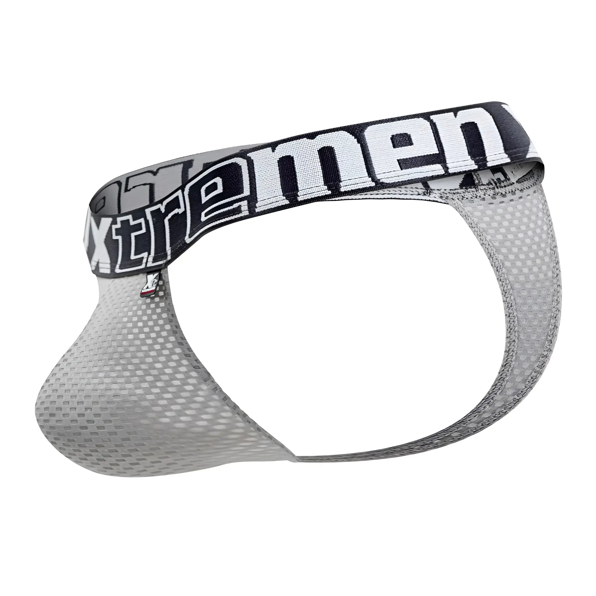 Gray mesh men’s briefs with black and white xtremen waistband from the xtremen 91184 mesh thongs collection