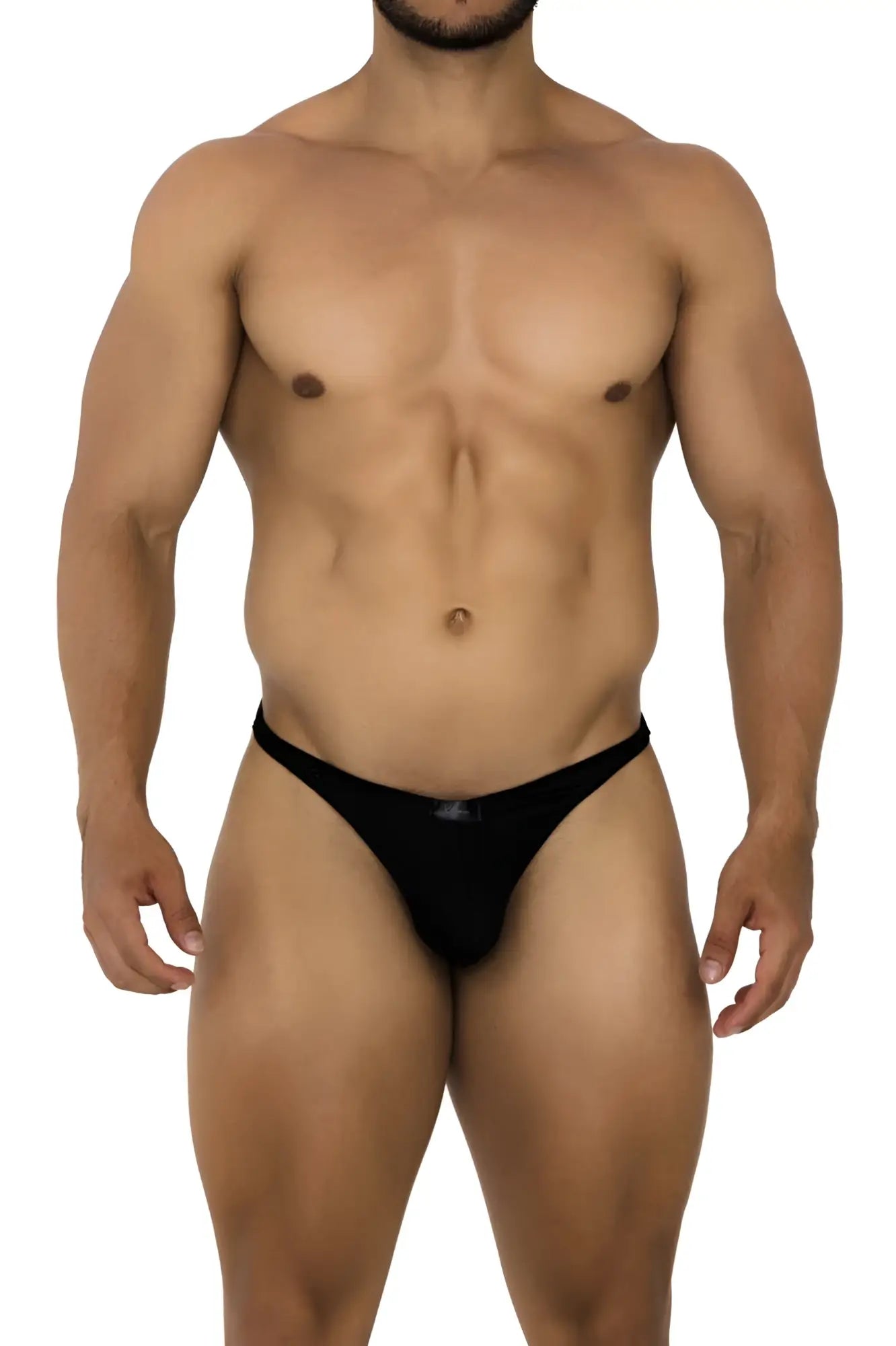 Black xtremen 91185 mesh thongs with sleek form-fitting design and small logo on the front