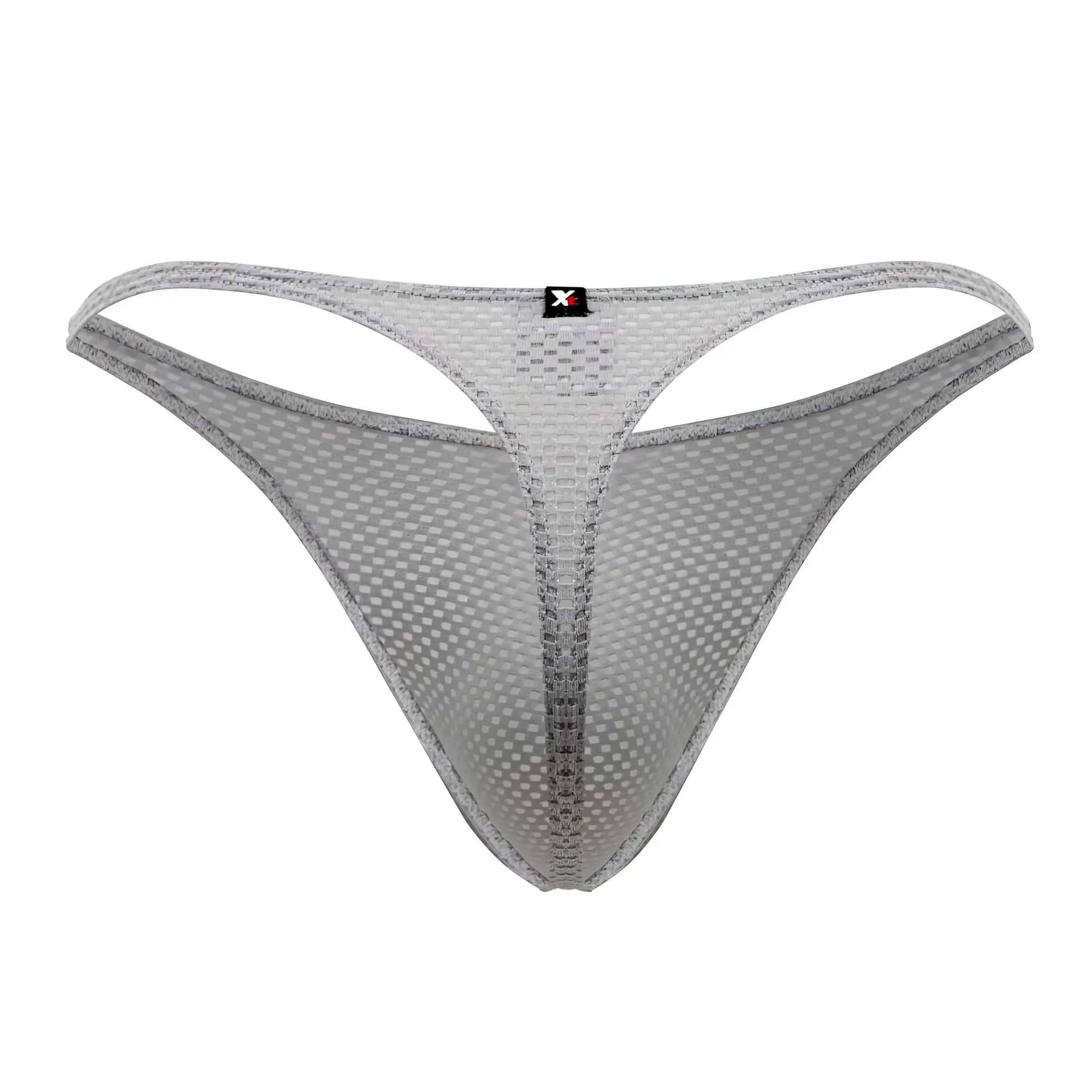 Xtremen 91185 gray mesh thong with subtle grid pattern and reinforced edges showing front side design