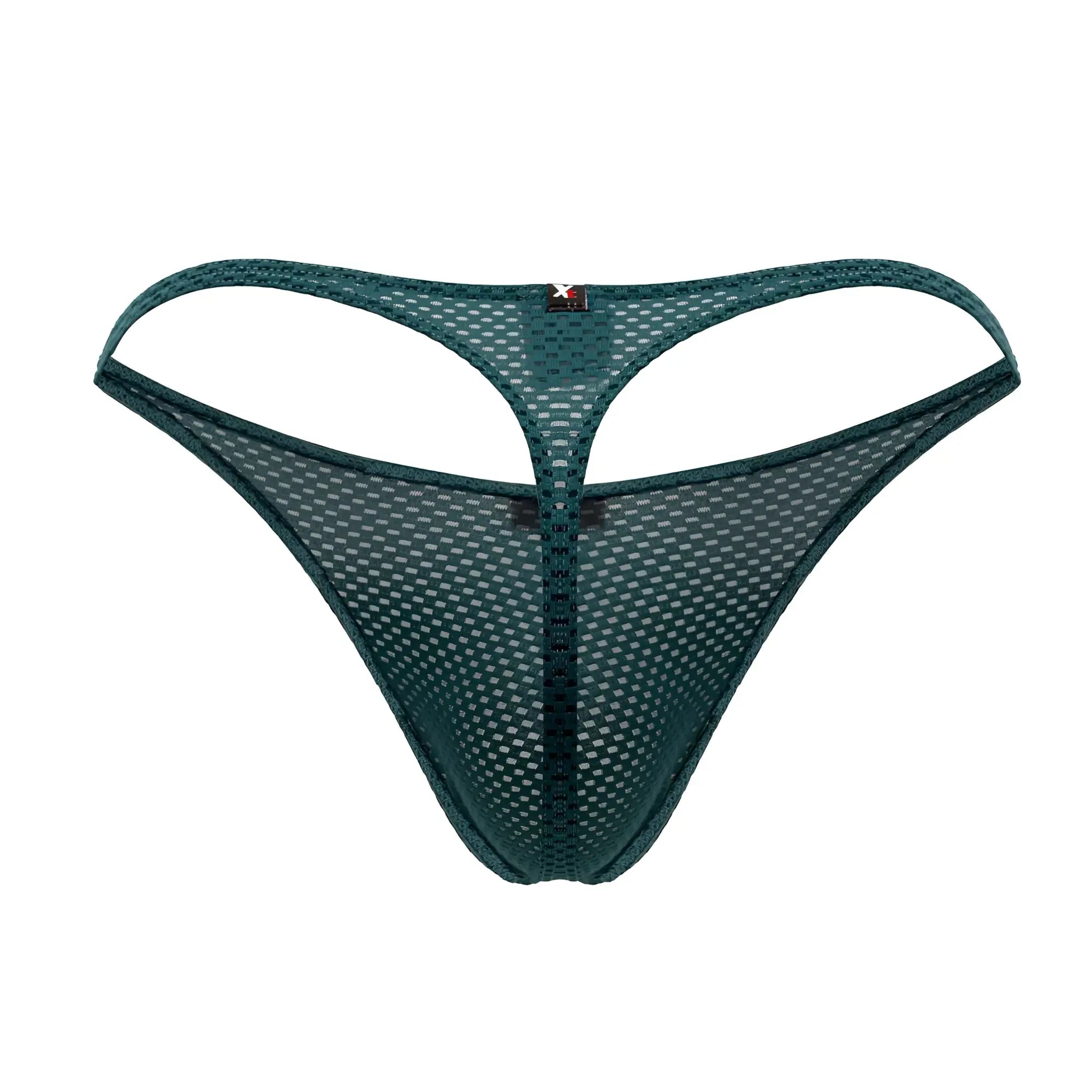 Dark green xtremen 91185 mesh thong with subtle pattern and small red logo visible from the back side