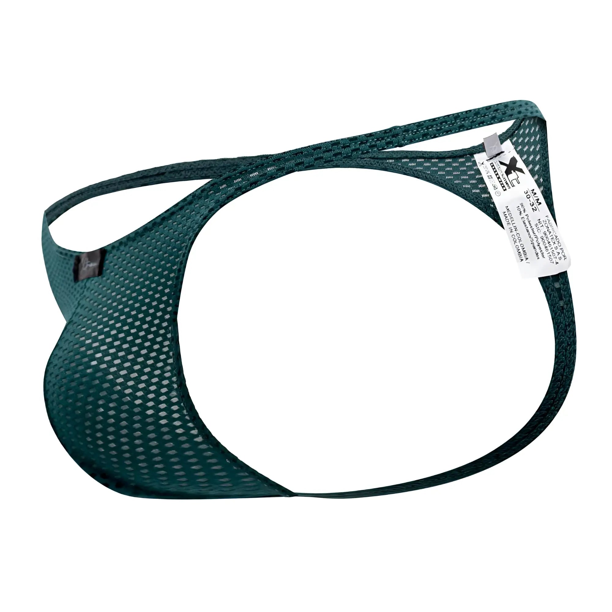 Dark green xtremen 91185 mesh thong with supportive contoured design and reinforced straps shown from the back side