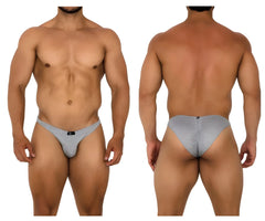 Xtremen 91186 mesh bikini briefs in gray with a subtle pattern and a small black logo on the front