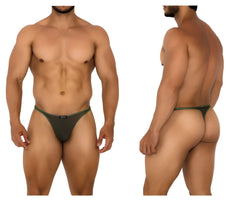 Dark green xtremen 91189 tulle mesh thong with subtle contrasting trim shown from the back side