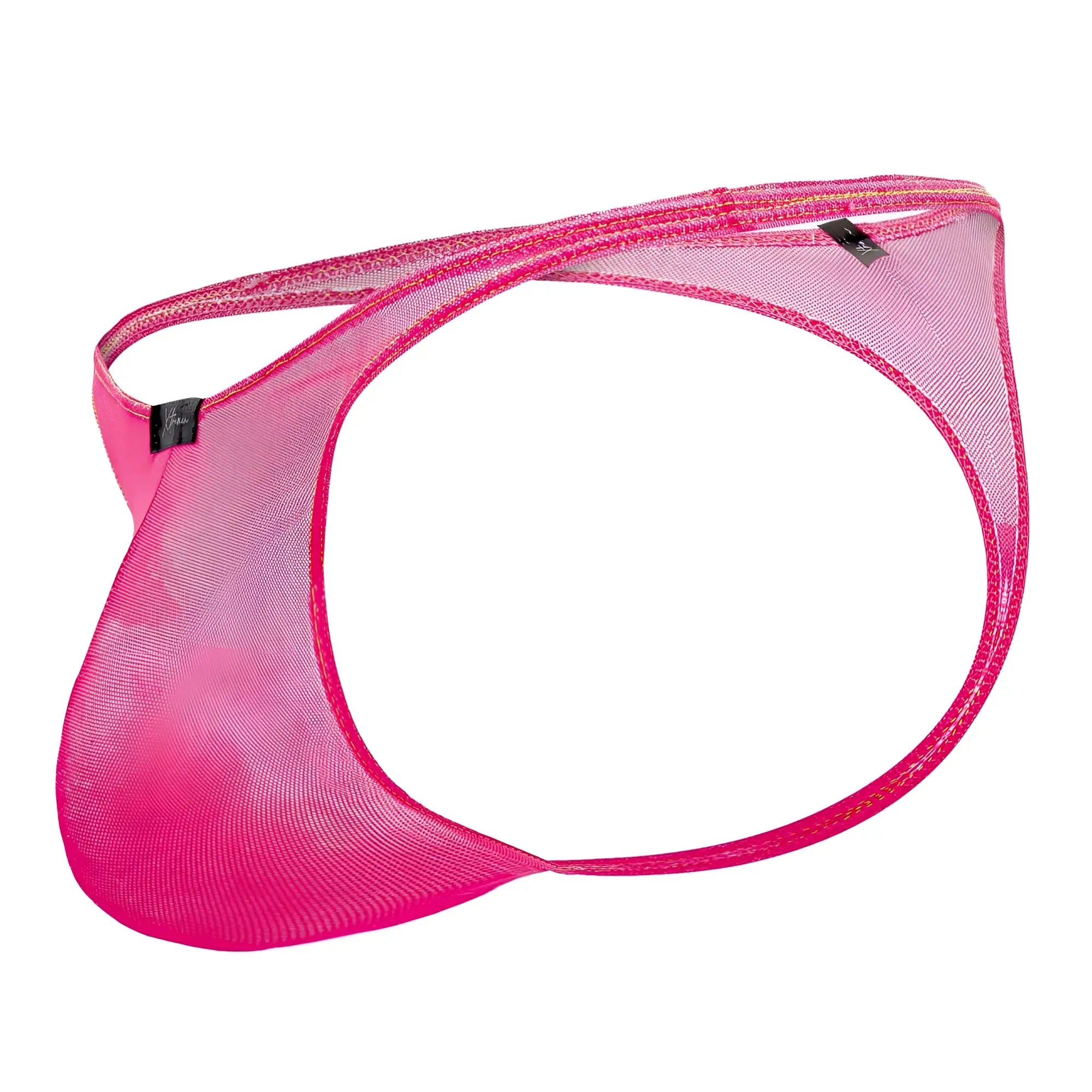 Xtremen 91189 bright pink tulle mesh thong with sleek form-fitting design and reinforced stitching along edges