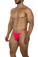 Bright pink xtremen 91189 tulle mesh thong with smooth stretchy fabric and thin elastic waistband front view