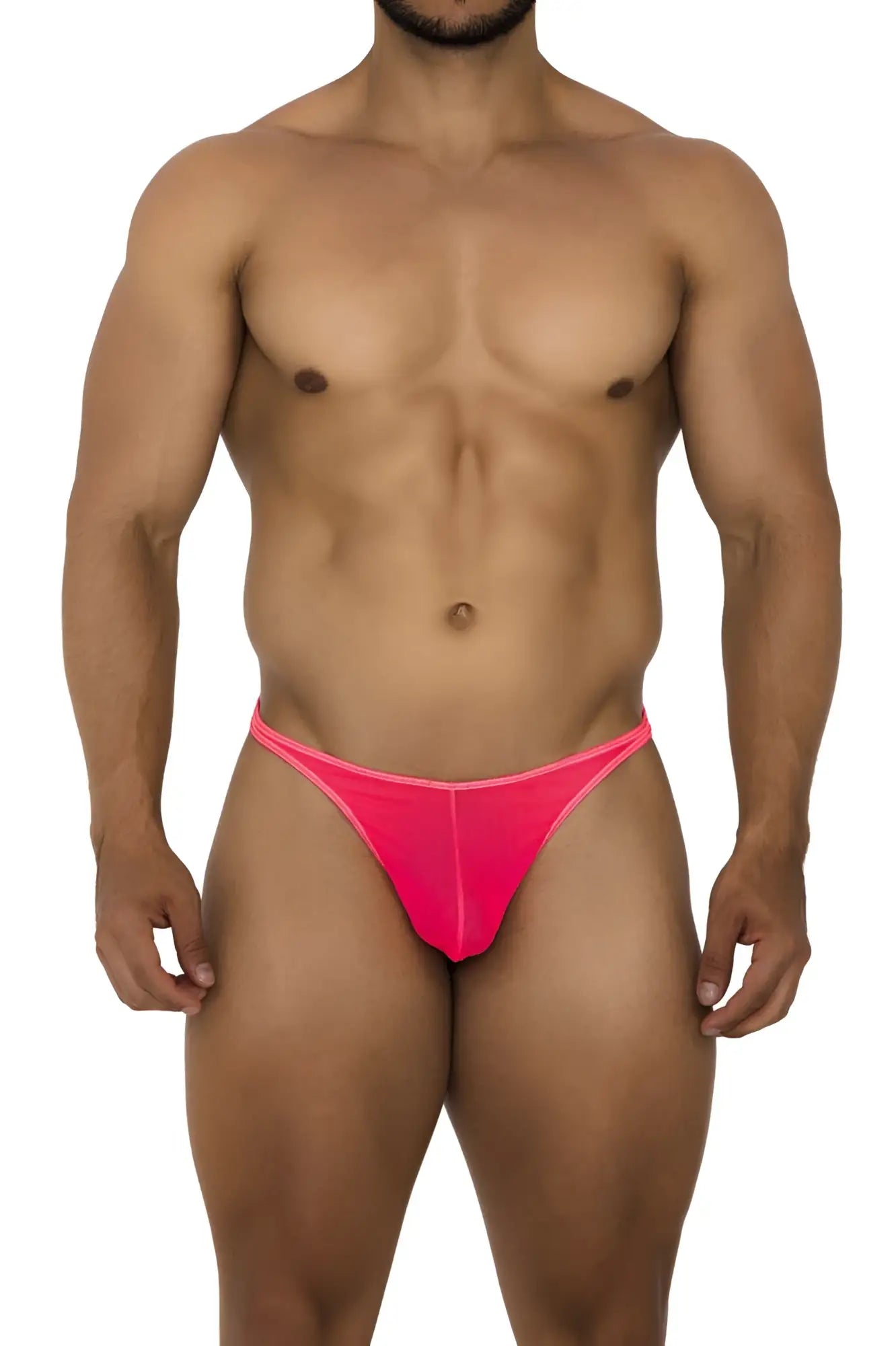 Bright pink xtremen 91189 tulle mesh thong with snug form-fitting design in breathable mesh material