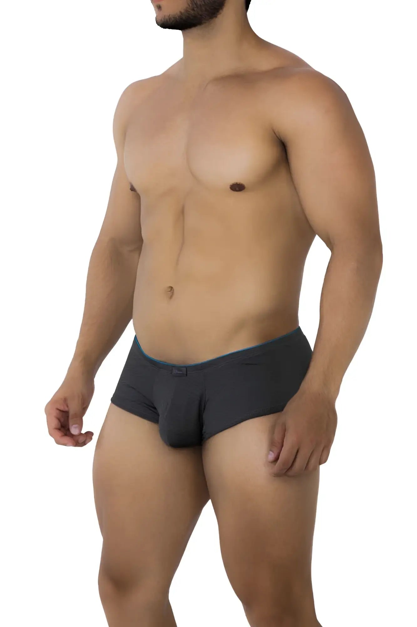 Dark gray xtremen 91190 jacquard trunks with teal trim waistband featuring breathable jacquard fabric design