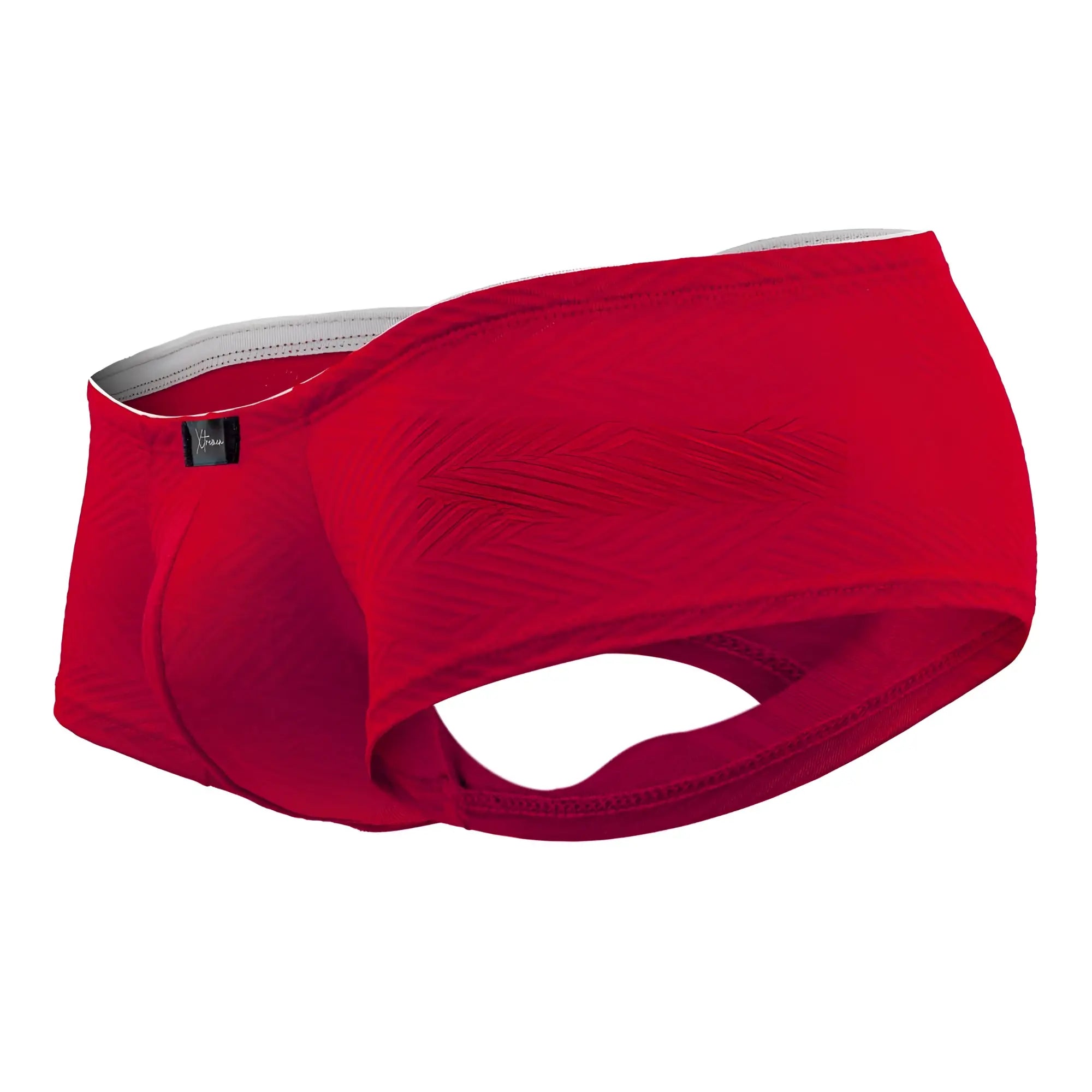 Red xtremen 91190 jacquard trunks men’s briefs with gray waistband and black brand tag in cotton blend fabric