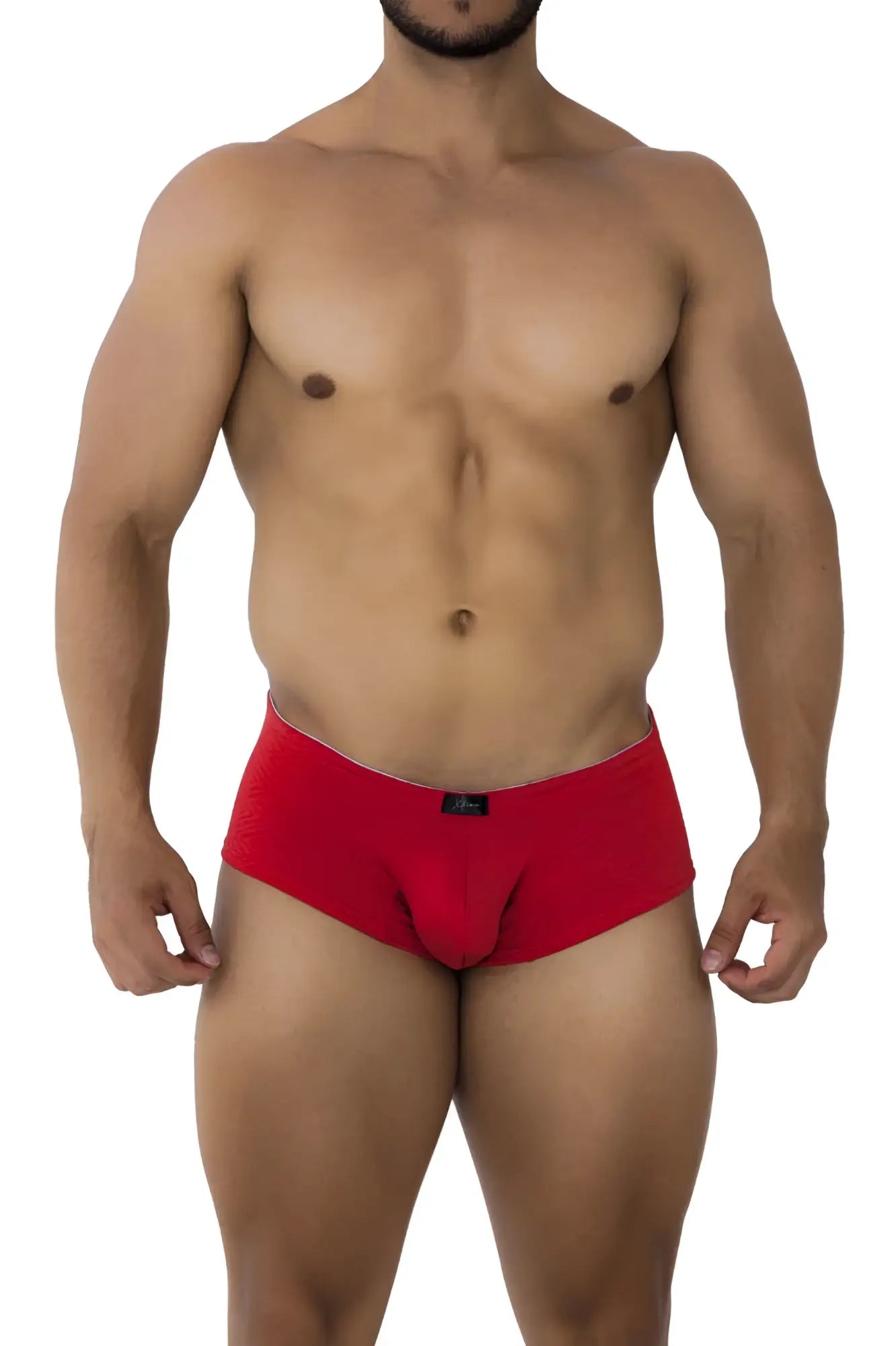Red xtremen 91190 jacquard trunks men’s briefs with snug fit and small black brand tag at the waistband