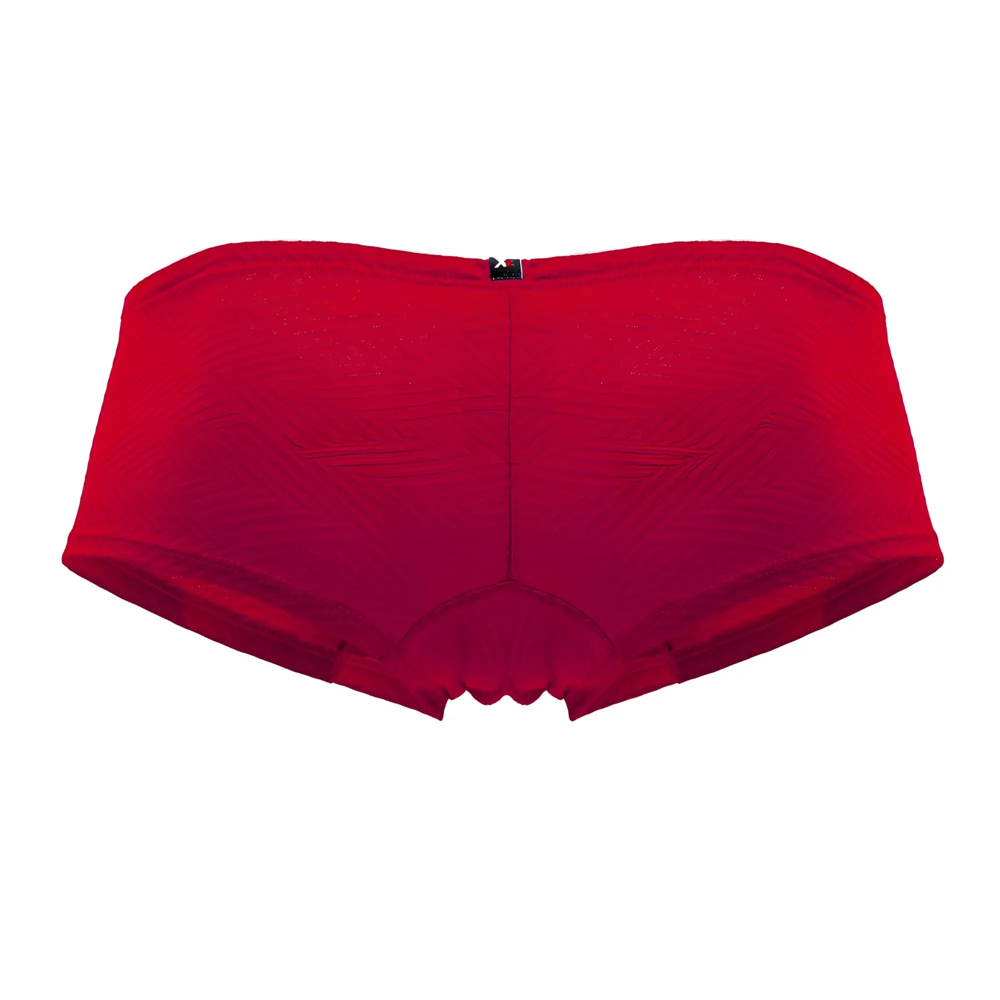 Red xtremen 91190 jacquard seamless briefs with scalloped leg openings and a black brand tag at the center back
