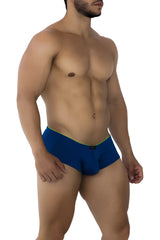 Xtremen 91190 jacquard trunks royal blue athletic briefs with neon green trim and black logo on waistband front view