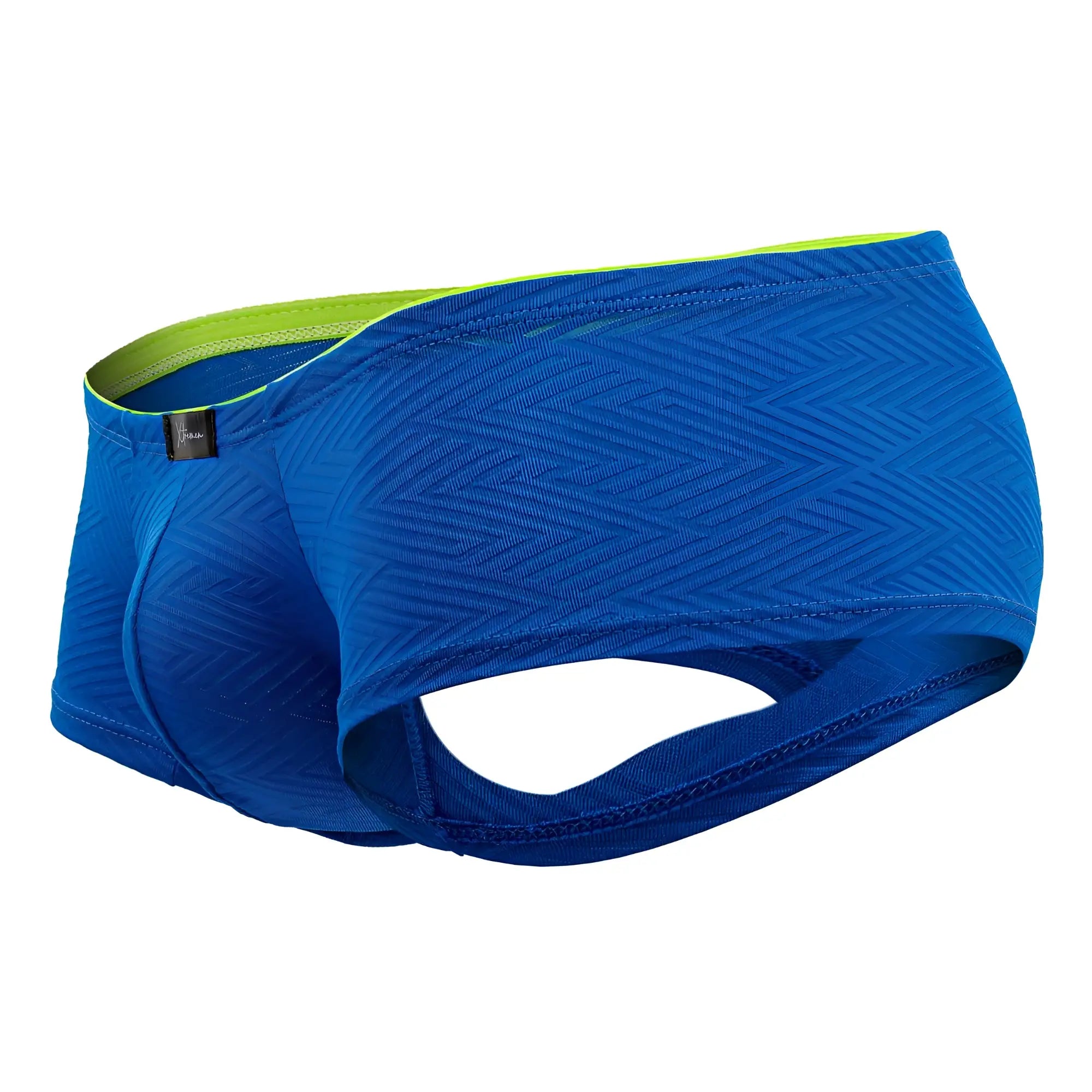 Xtremen 91190 jacquard trunks bright blue athletic briefs with herringbone texture and neon green waistband trim