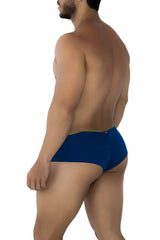 Navy blue Xtremen 91190 jacquard swim trunks with bright yellow waistband trim for beach and pool use