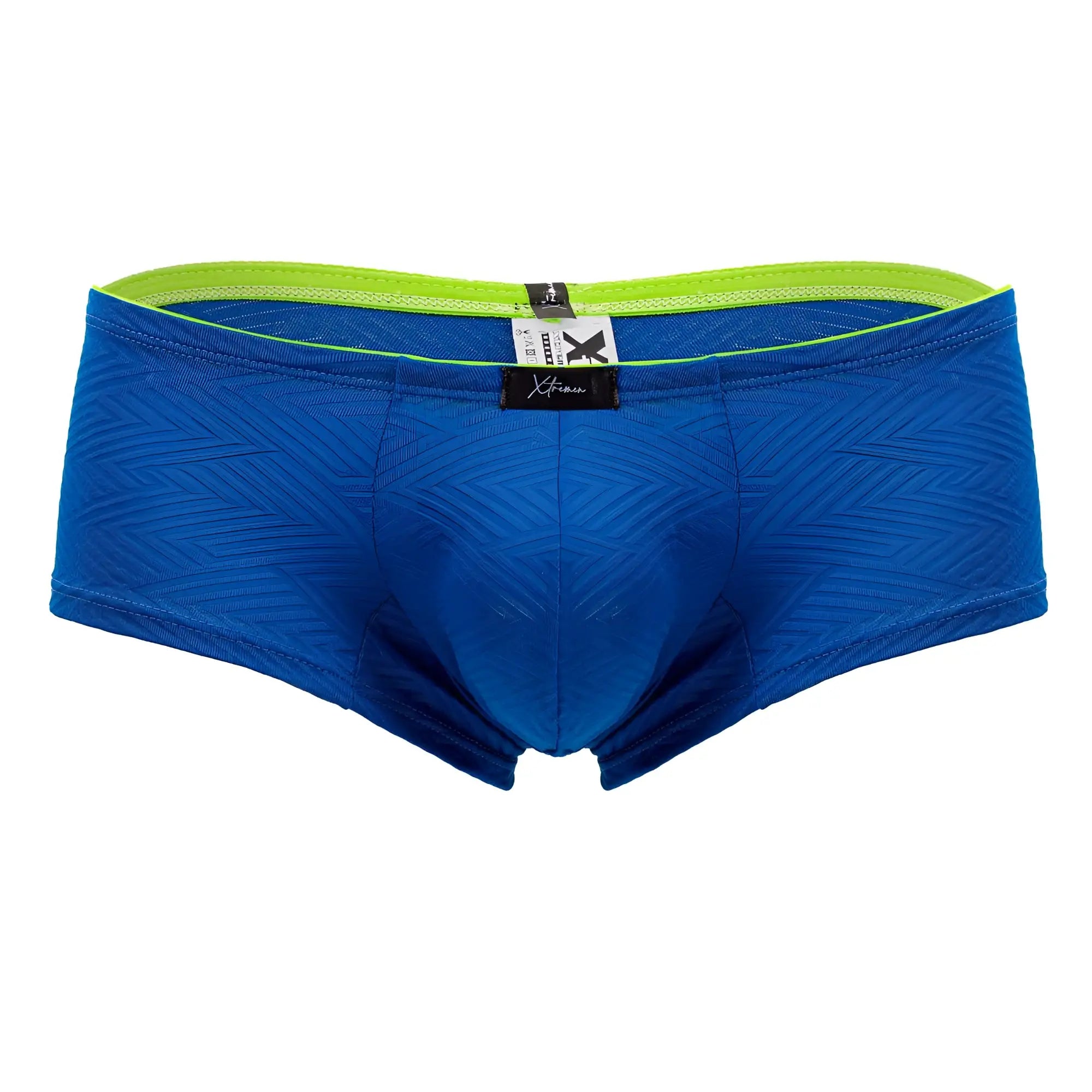 Xtremen 91190 jacquard trunks royal blue patterned men’s briefs with neon green waistband and black brand tag