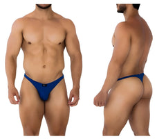 Royal blue xtremen 91191 jacquard men’s thong with small black logo on the front made of jacquard fabric