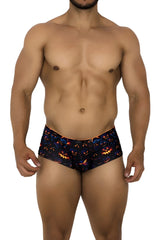 Xtremen 91193 printed trunks black halloween swim trunks with glowing orange jack o lantern faces and blue accents