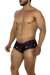 Black xtremen 91193 printed swim trunks with vibrant orange and blue glowing pumpkin pattern for halloween fun