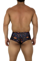 Black briefs xtremen 91193 printed trunks with glowing orange and yellow pumpkin pattern on dark fabric