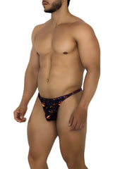 Black thong with vibrant orange and red flame pattern from xtremen 91194 printed thongs color pumpkins collection