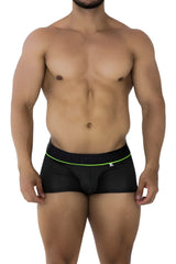 Black xtremen 91196 jacquard trunks with neon green trim and xtreme waistband detail in briefs style