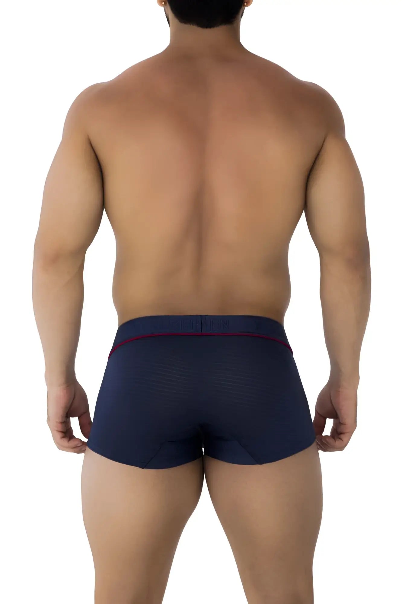 Navy blue xtremen 91196 jacquard trunks with textured fabric and red trim waistband for comfortable wear