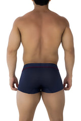 Navy blue xtremen 91196 jacquard trunks with textured fabric and red trim waistband for comfortable wear