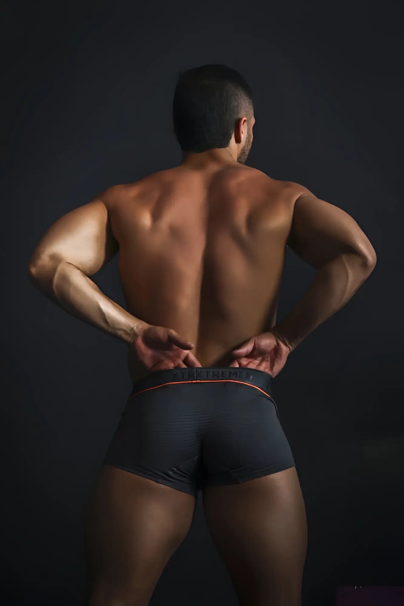 Dark gray xtremen 91196 jacquard boxer briefs with subtle orange waistband trim for comfortable everyday wear